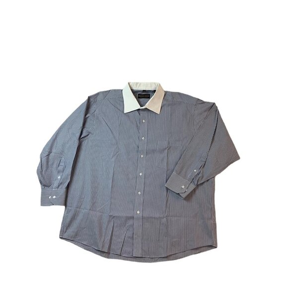 Donald J Trump Long Sleeve Button Up Pinstriped Blue Shirt Men's Size 18-32/33 - Picture 9 of 10